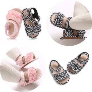 2025 Summer Girls Fashion Summer Soft Baby Beach Sandals Cute Open Toe Square Grid Bow Soft Sole Anti Slip Sandals 0-18M