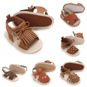 Brown Summer 0-18M Newborn Sandals WIth High-Quality Soft Fabric Sole Anti Slip And Breathable Baby's First Pair Of Walking shoe