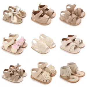 Summer 0-18M Female Baby Apricot Sandals Bow High Quality Soft Bottom Anti slip Breathable First Walking Shoes