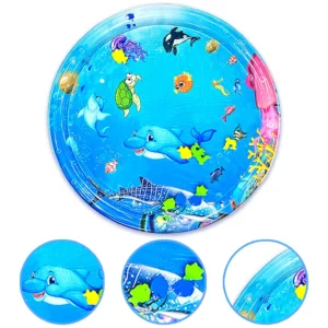 1pc Large Round Dolphin Play Water Pad 96cm/37.8 Inch Tummy Time Baby Outdoor Activities Play Water Crawling Mat