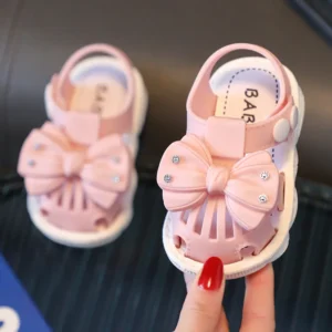 Solid Bow Children's Summer Shoes Cute PVC Beach Non Slip Sandals For Baby Girls Footwear Soft Infant Kids Fashion Sandals